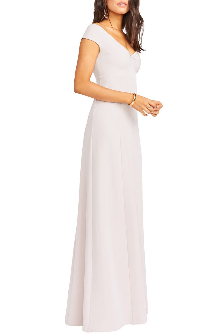 Zurich Front Knot Gown, Alternate, color, OYSTER CREPE STRETCH