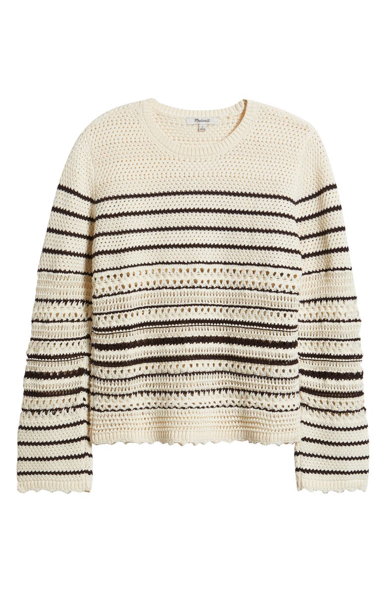 Madewell Open Stitch Cotton Sweater, Main, color, Ivory And Chocolate Stripe