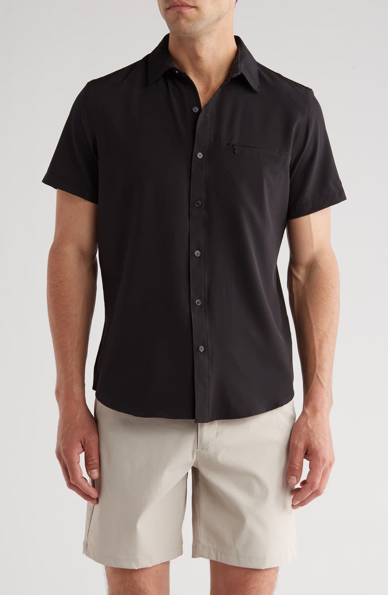 DKNY Lenox Short Sleeve Button-Up Tech Shirt, Main, color, 