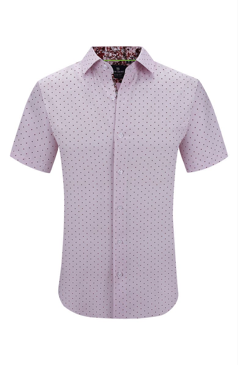 TOM BAINE Slim Fit Performance Short Sleeve Button-Up Shirt, Alternate, color, Light Pink White