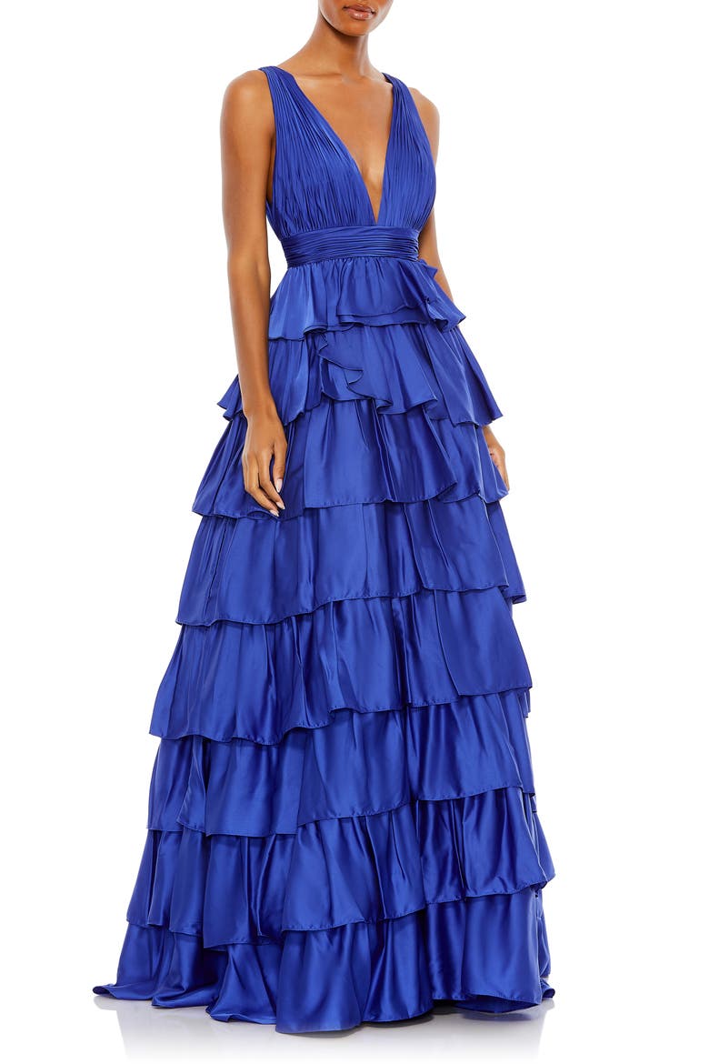 Ruffle Tiered Sleeveless Gown, Main, color, COBALT