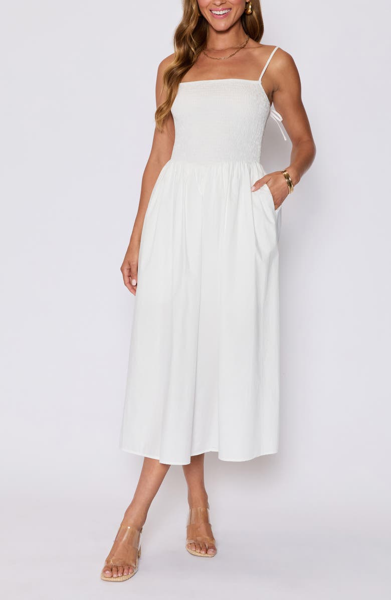 VICI Collection Essential Smocked Cotton Sundress, Main, color, White