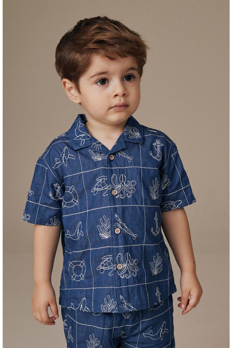 Kids' Stitch Button-Up Shirt & Shorts Set, Alternate, color, BLUE
