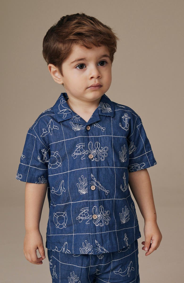 NEXT Kids' Stitch Button-Up Shirt & Shorts Set, Alternate, color, Blue