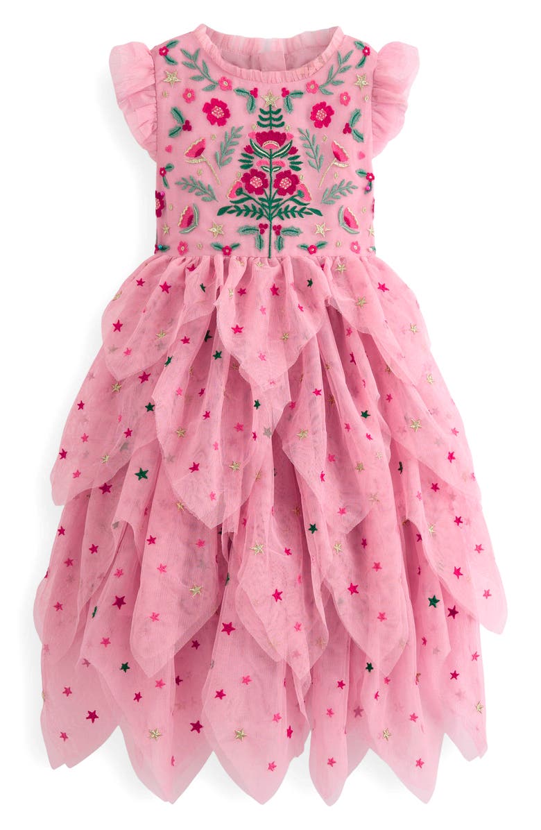 Mini Boden Kids' Embroidered Tiered Tulle Party Dress, Main, color, Vintage Pink Embroidery