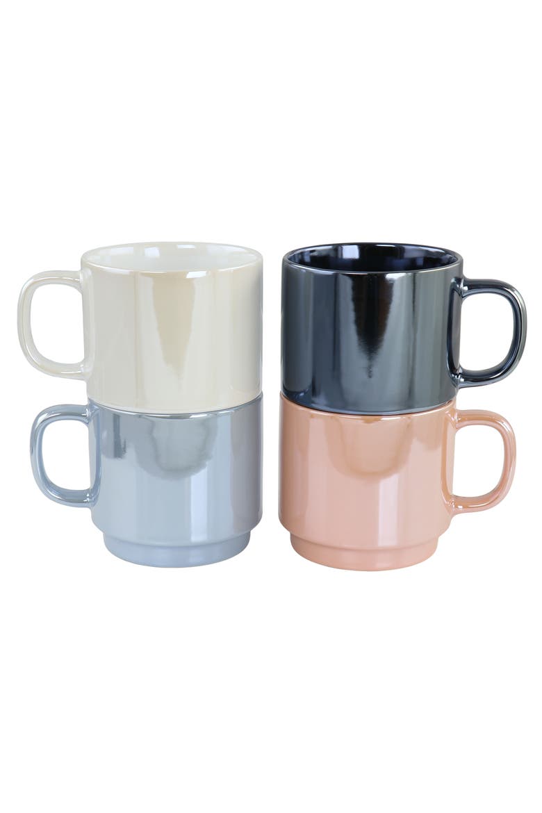 Cafe Celestial 4 Piece 14.8 Ounce Stoneware Pearlized Mug Set, Alternate, color, White