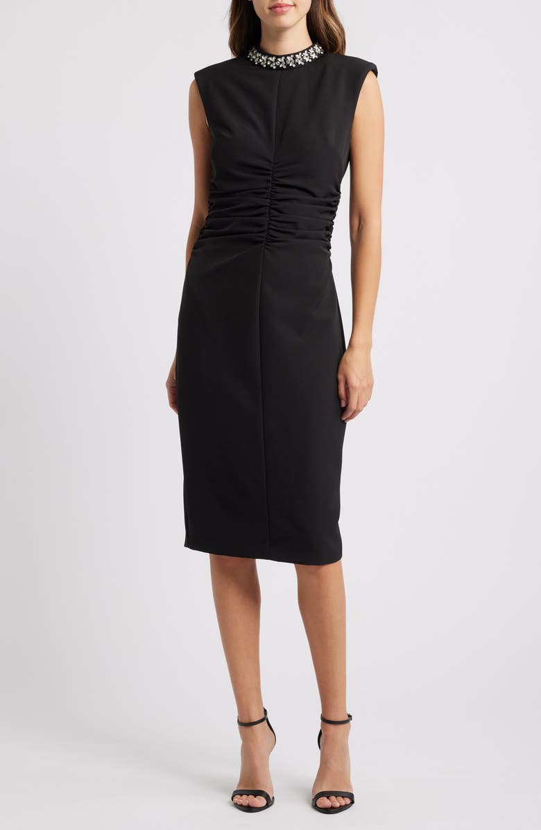 Eliza J Embellished Mock Neck Sheath Dress, Main, color, 