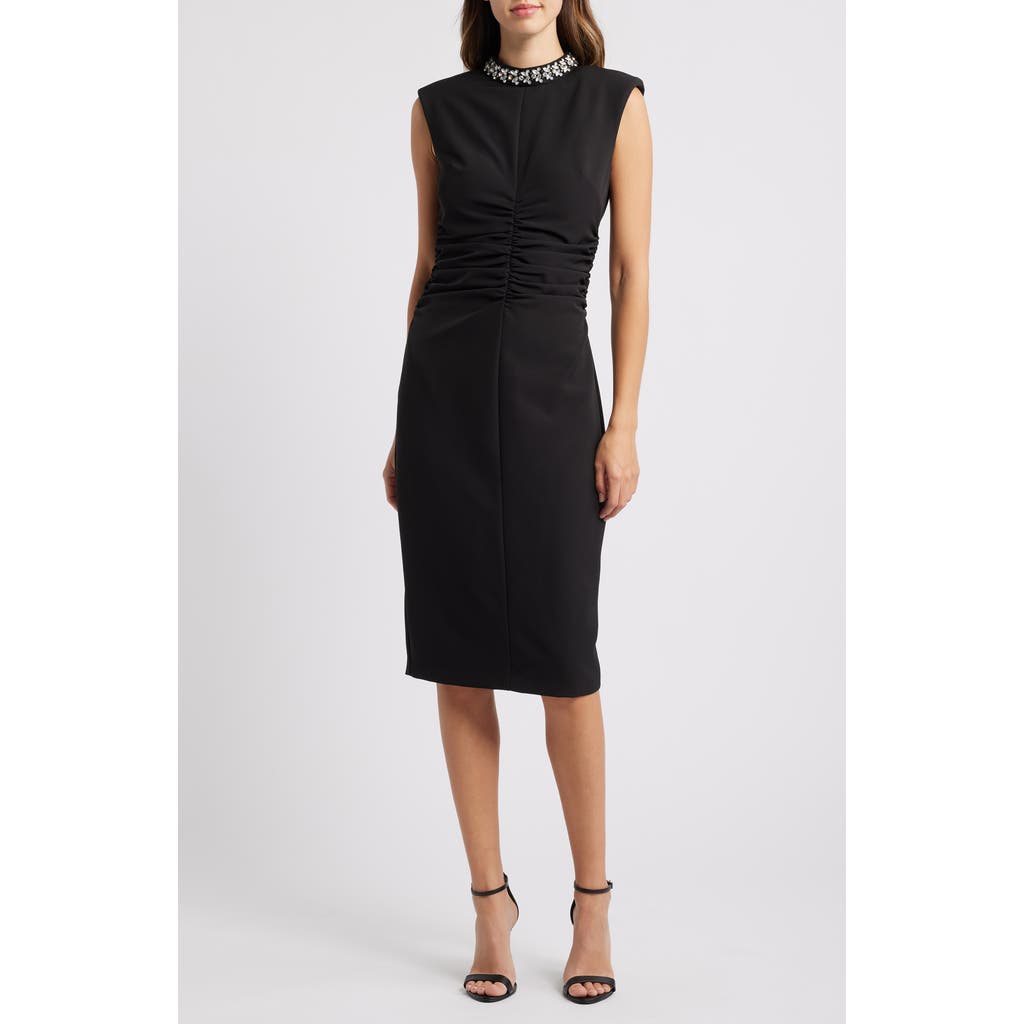 Eliza J Embellished Mock Neck Sheath Dress in Black