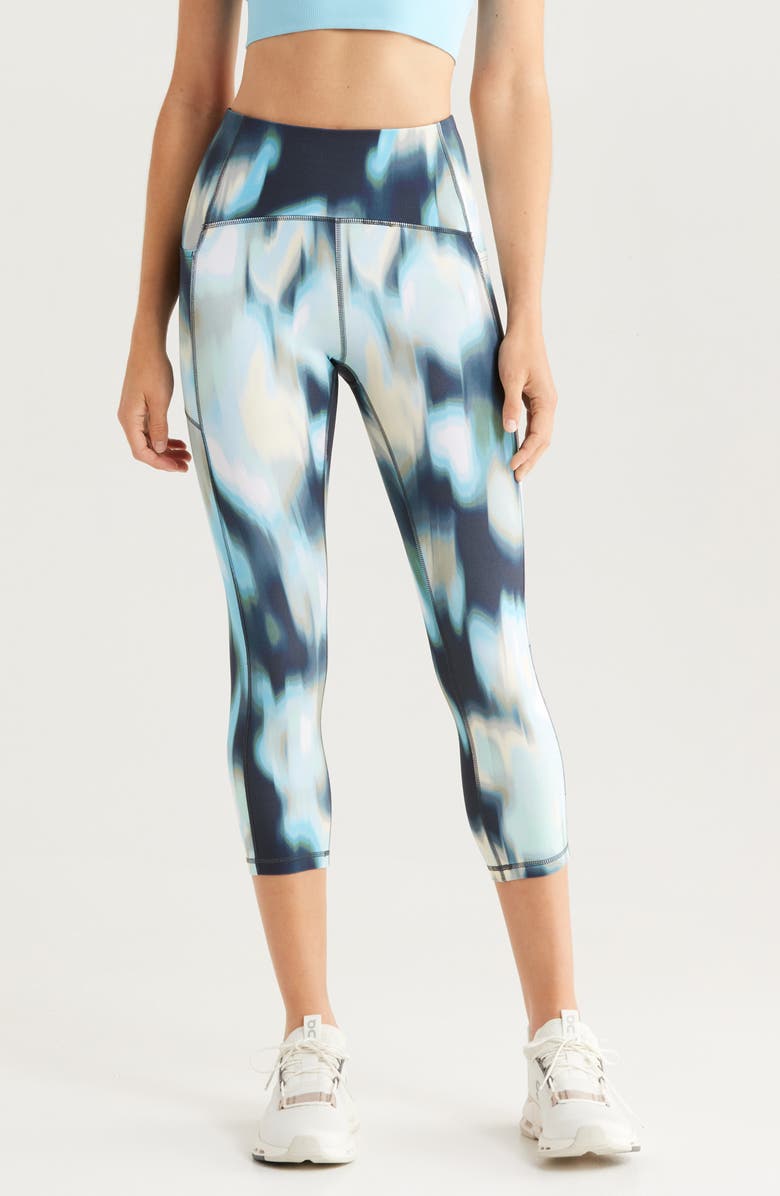 Zella Studio Luxe Print High Waist Pocket Crop Leggings, Main, color, 