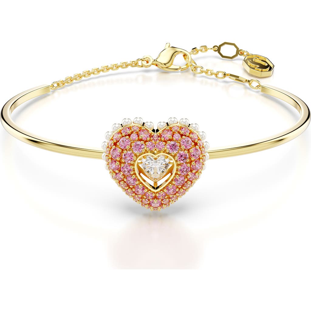 Swarovski Gold-tone Hyperbola Heart Bangle Bracelet In Pink