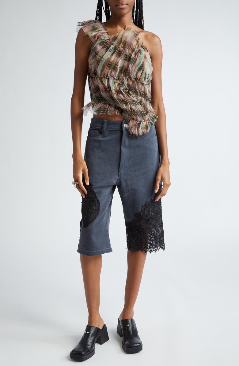 Collina Strada Mikaela Lace Patched Denim Bermuda Shorts, Alternate, color, 