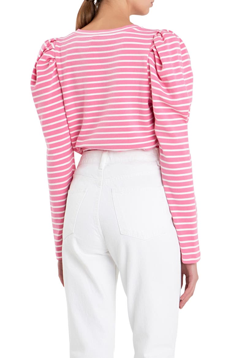 Stripe Puff Sleeve Knit Top, Alternate, color, PINK/WHITE