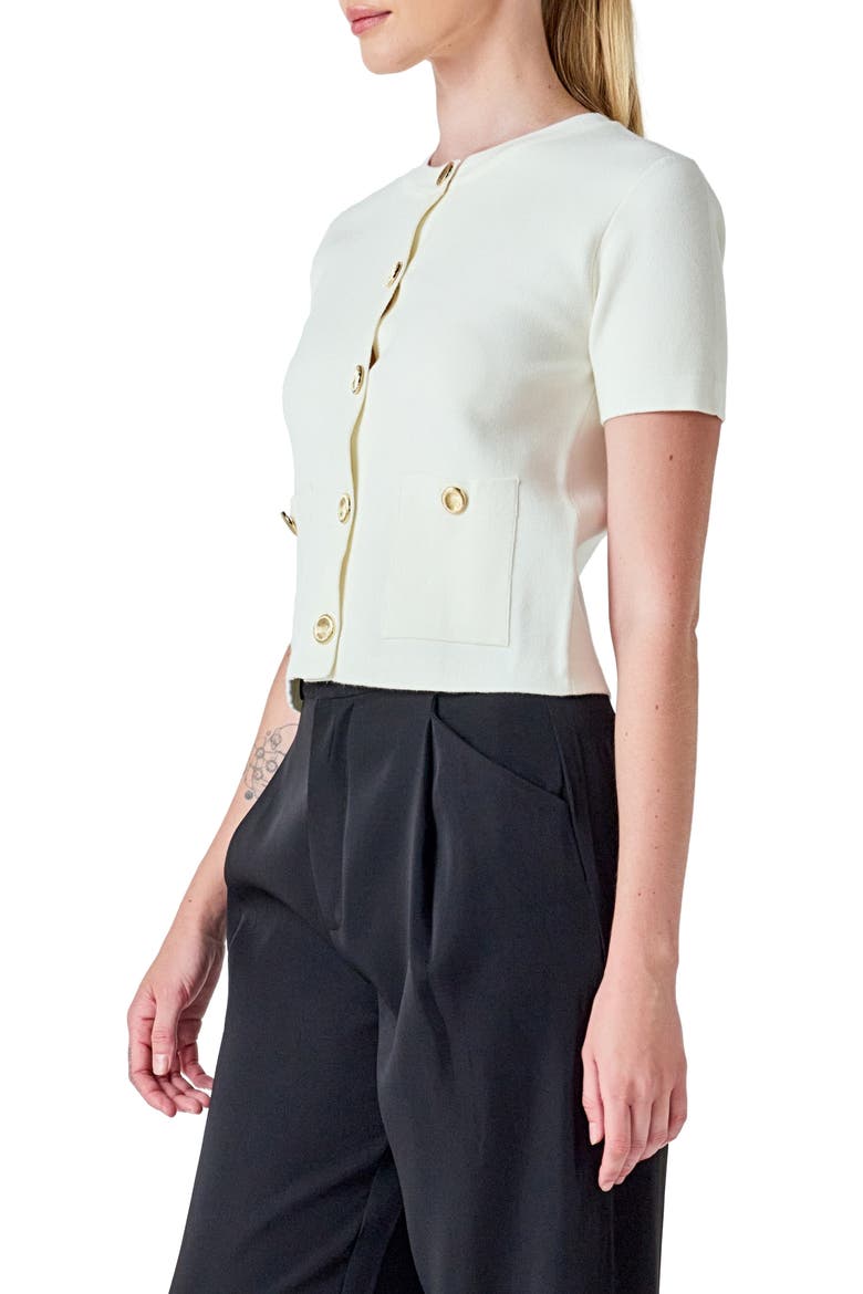 Short Sleeve Cardigan, Alternate, color, CREAM