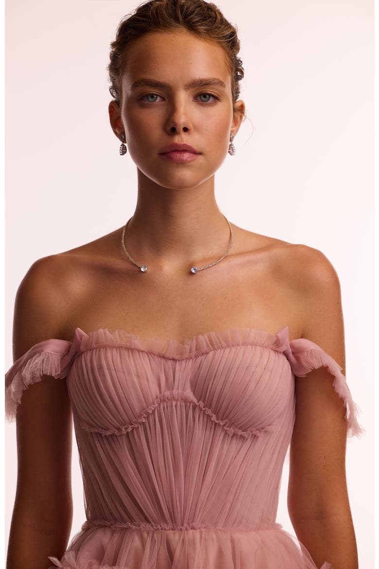 Fitted Tulle Mini Dress With Ruffles for Special Occasions, Alternate, color, Misty Rose