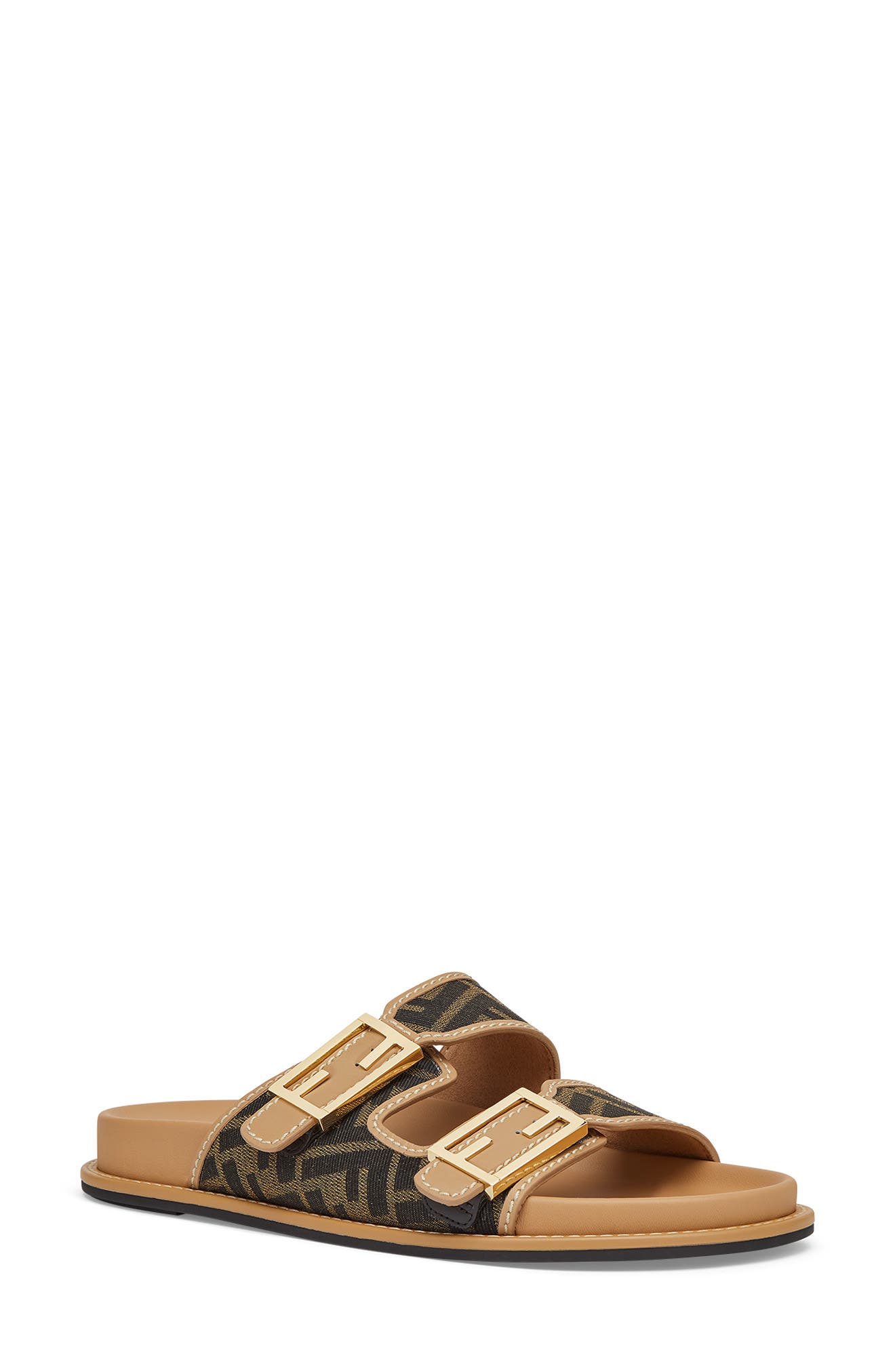 Fendi Feel Busbet Baguette Dual Strap Slide Sandal, Main, color, Tobacco Nero