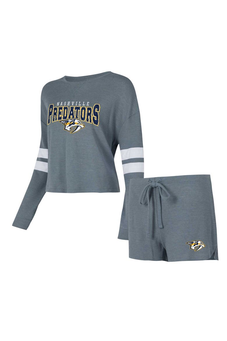 Women's Concepts Sport Gray Nashville Predators Meadow Long Sleeve T-Shirt & Shorts Sleep Set, Main, color, Charcoal