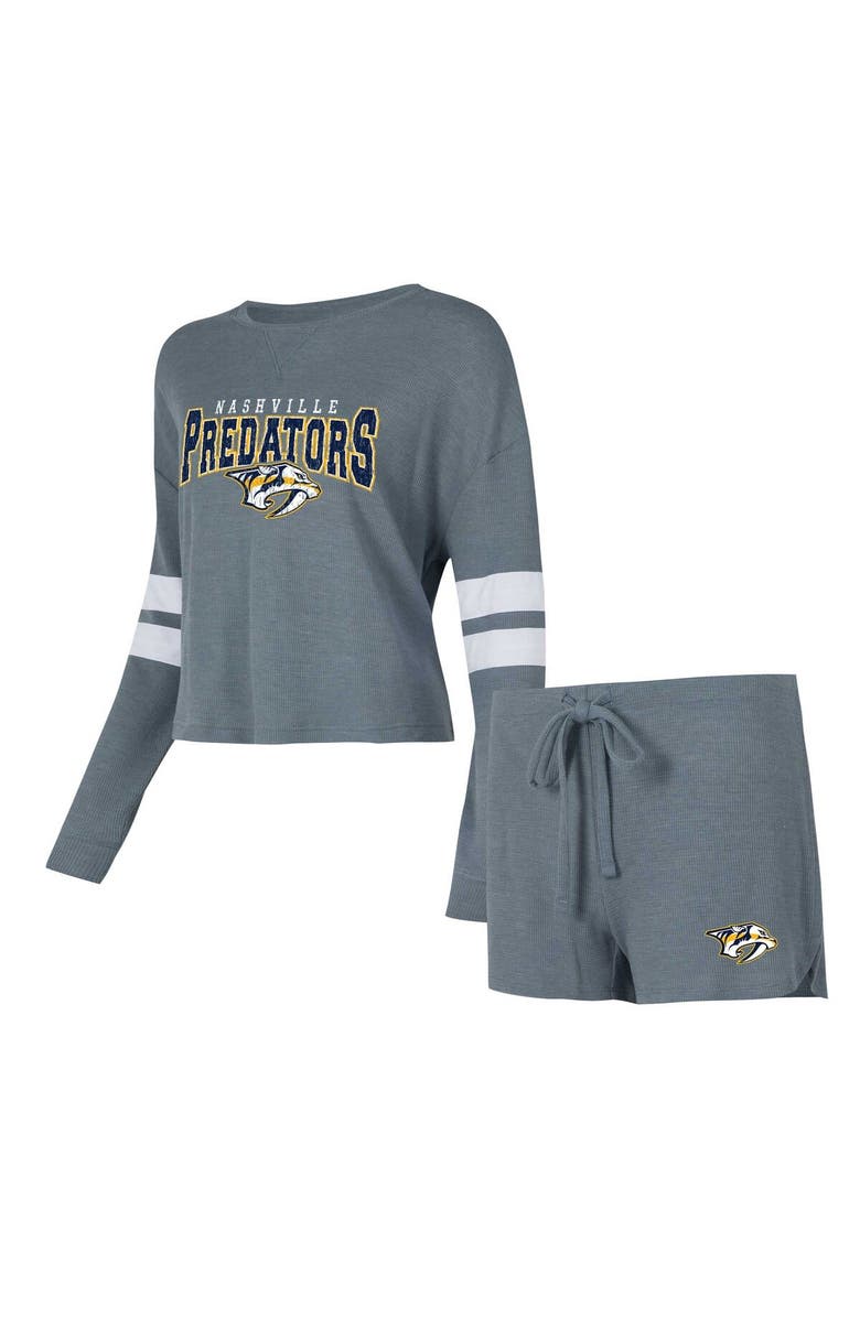 CONCEPTS SPORT Women's Concepts Sport Gray Nashville Predators Meadow Long Sleeve T-Shirt & Shorts Sleep Set, Main, color, Charcoal