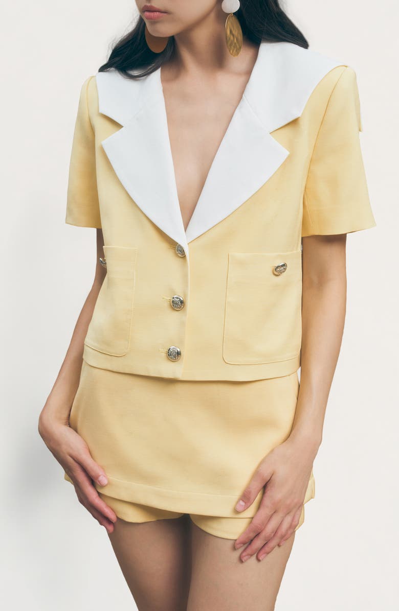MAUDE CLUB Lennox Short Sleeve Jacket, Main, color, Butter Yellow