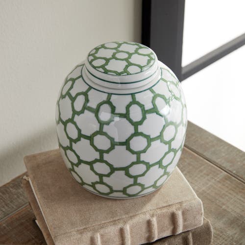 Napa Home & Garden 5.5" Imperial Link Chinoiserie Green & White Porcelain Lidded Jar Accent Piece In Green