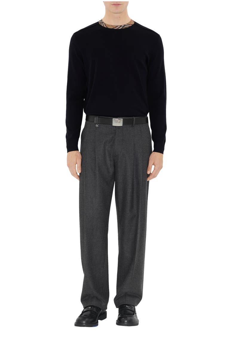 Check Trim Wool Sweater, Main, color, Navy