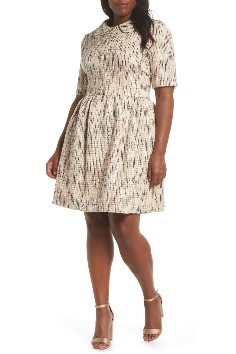 Paige Cutaway Collar Tweed Dress, Alternate, color, MULTI
