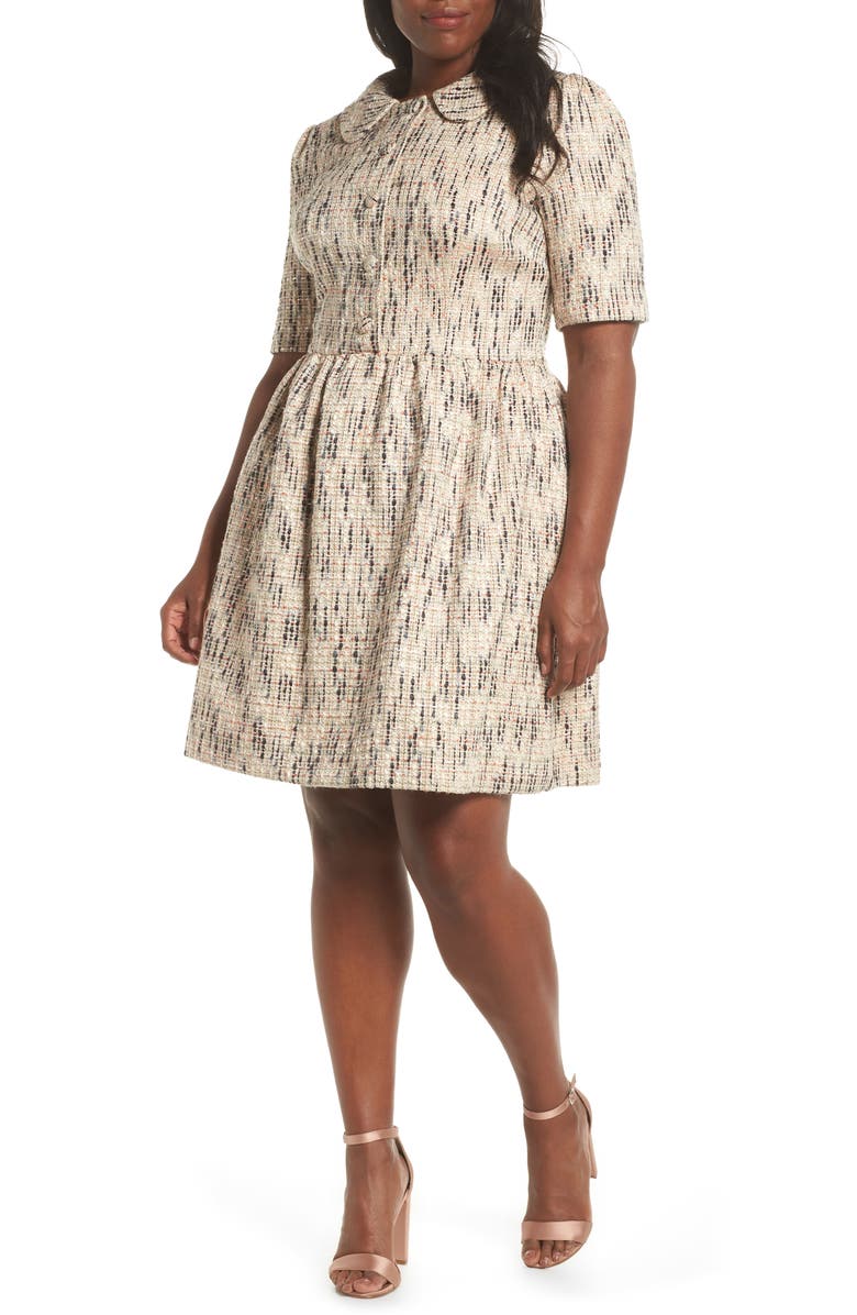 Gal Meets Glam Collection Paige Cutaway Collar Tweed Dress, Alternate, color,