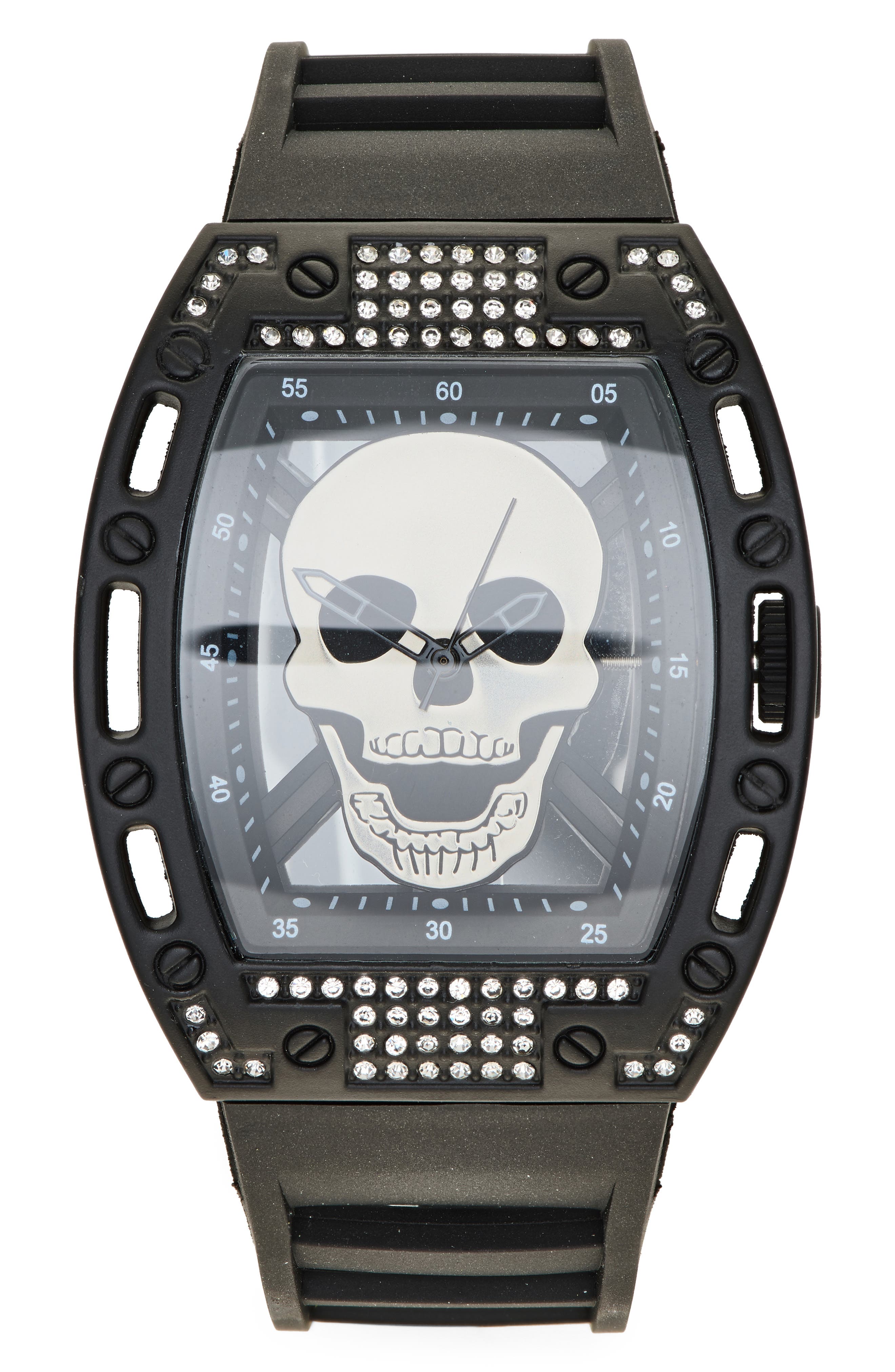 ED HARDY ガラス時計 x Ed Hardy Crystal Skull Plastic Strap Watch, 30mm x 34.5mm (Men
