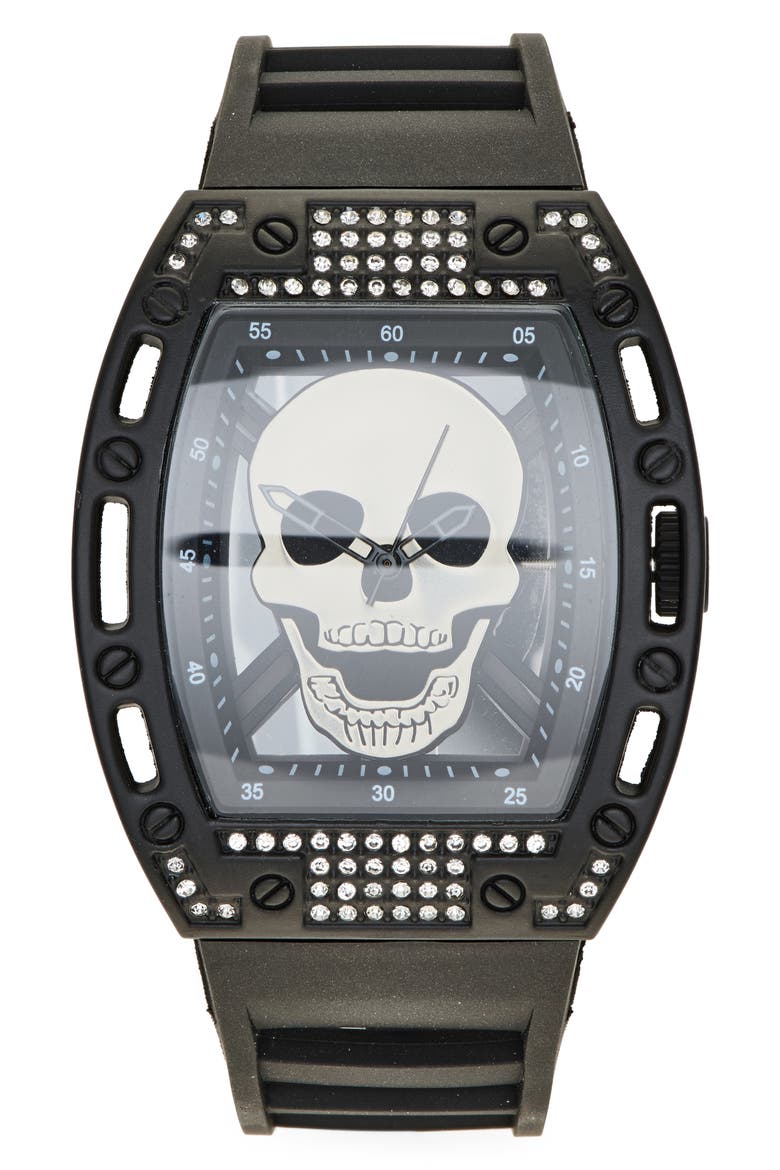 Ed Hardy x Ed Hardy Crystal Skull Plastic Strap Watch, 30mm x 34.5mm ...