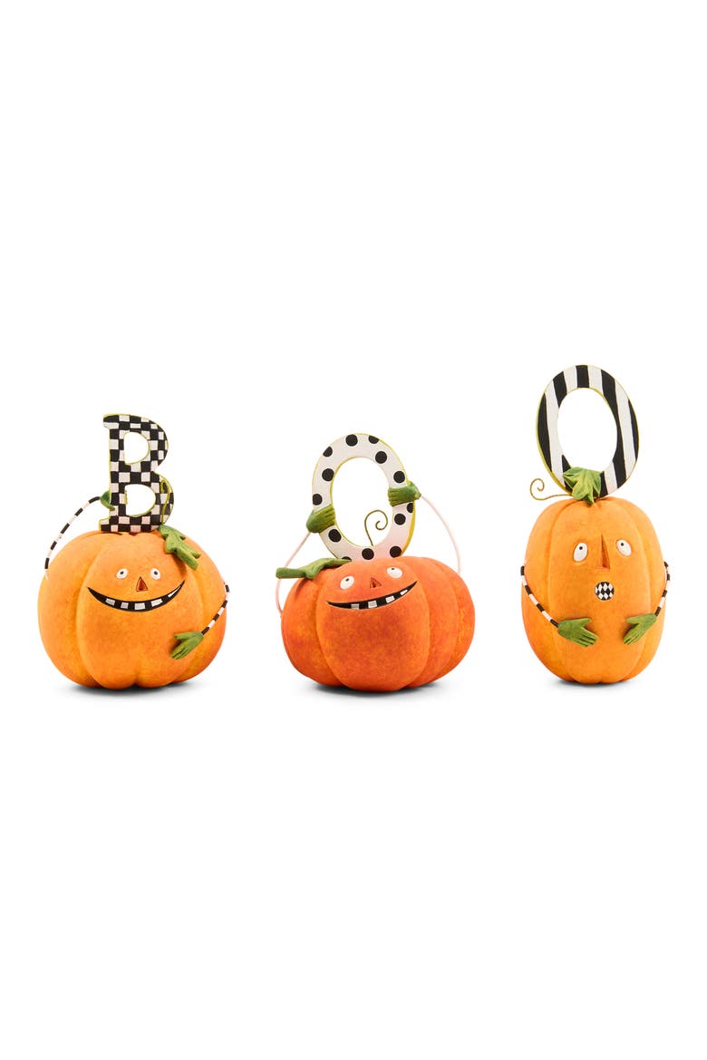 Patience Brewster Boo Pumpkin Ornaments, Main, color, ORANGE
