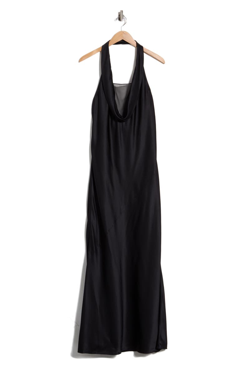 Silk U-Neck Halter Gown, Main, color, BLACK