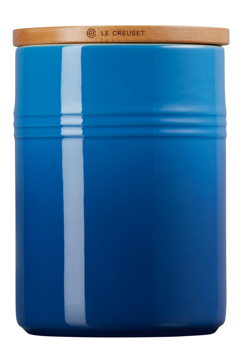 Glazed Stoneware 2 1/2 Quart Storage Canister with Wooden Lid, Alternate, color, MARSEILLE