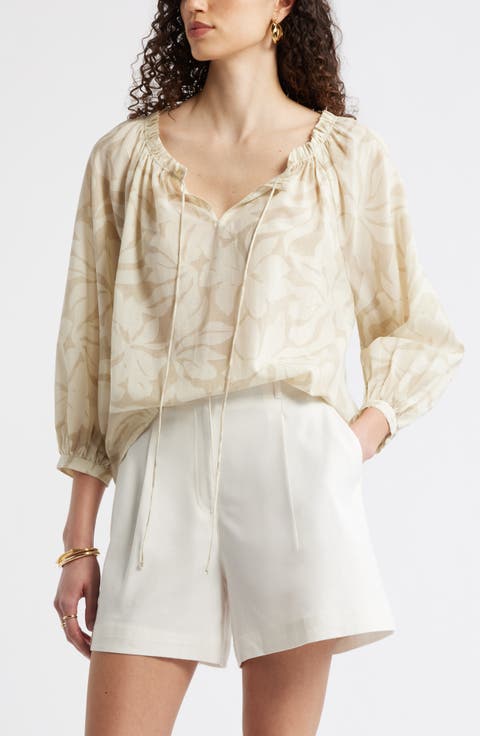 Ruffle Neck Tie Front Top (Regular & Plus)