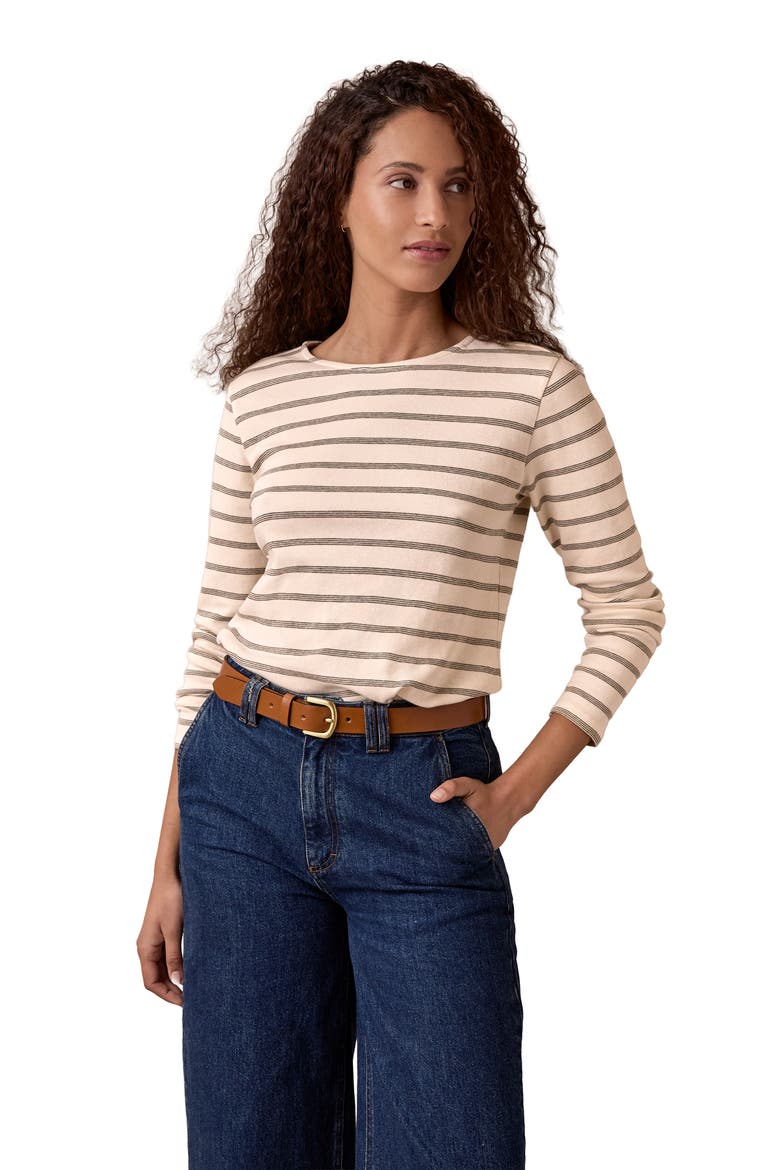 Cotton Striped Long Sleeve Top, Main, color, Chalk / Olive