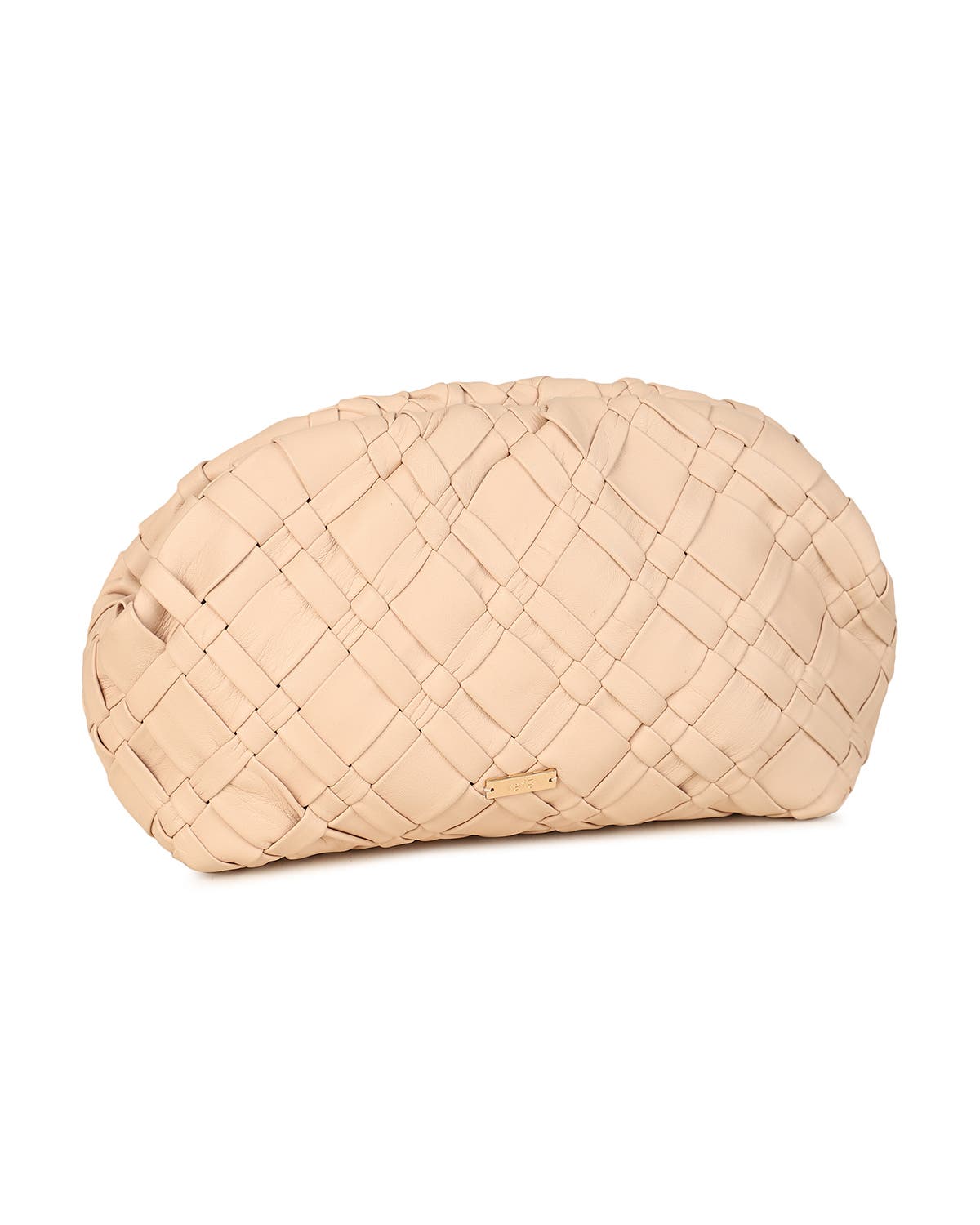 Aya Woven Leather Frame Clutch, Alternate, color, BUFF
