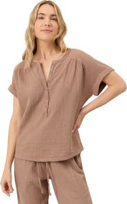 Pact Organic Cotton Coastal Double Gauze Short Sleeve Popover