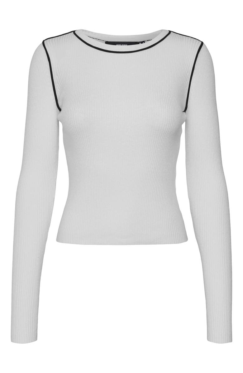 VERO MODA Kara Contrast Piping Long Sleeve Sweater Top, Main, color, Light Grey Melange D