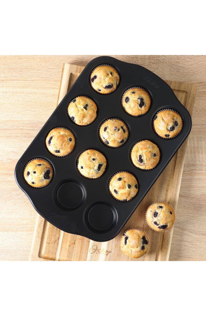 OSTER Teston Platinum Collection 12-Cup Nonstick Carbon Steel Muffin Pan, Alternate, color, Black
