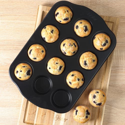 Oster Teston Platinum Collection 12-cup Nonstick Carbon Steel Muffin Pan In Black