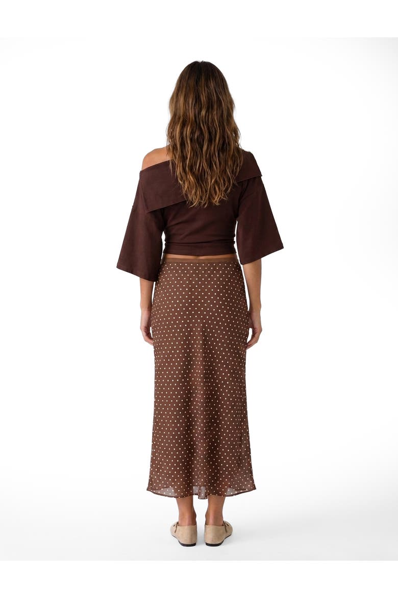 Polka Dot Flared Midi Satin Skirt, Alternate, color, BROWN DESIGN