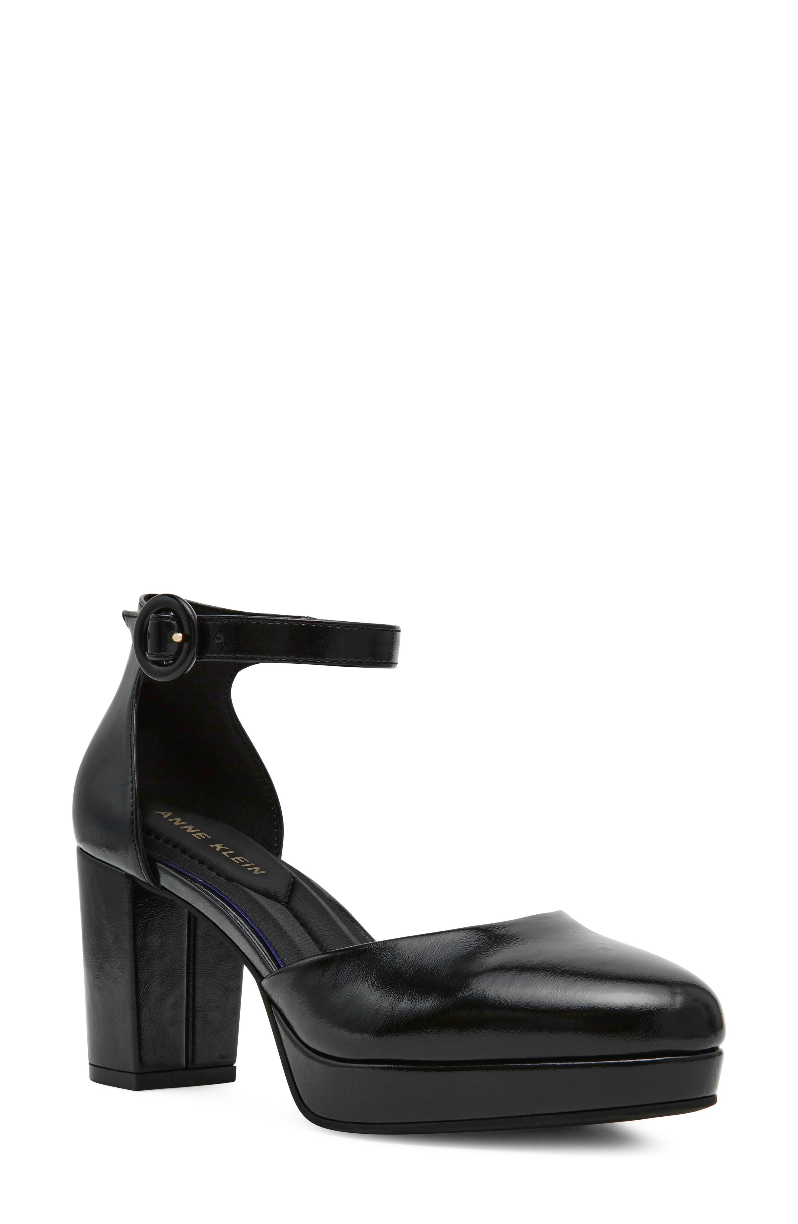 Faith Platform Ankle Strap Pump, Main, color, BLACK CRINKLE