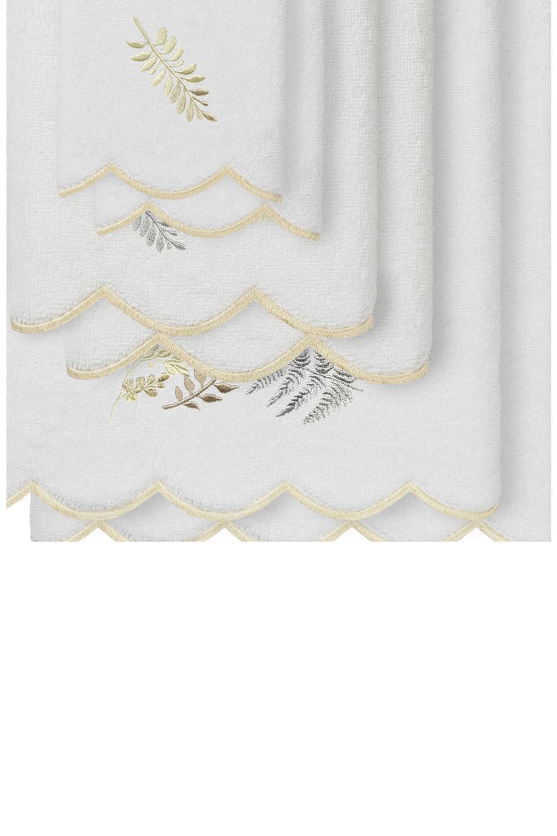 Fern Toss Scalloped 6-Piece Embellished Towel Set, Alternate, color, WHITE/ BEIGE