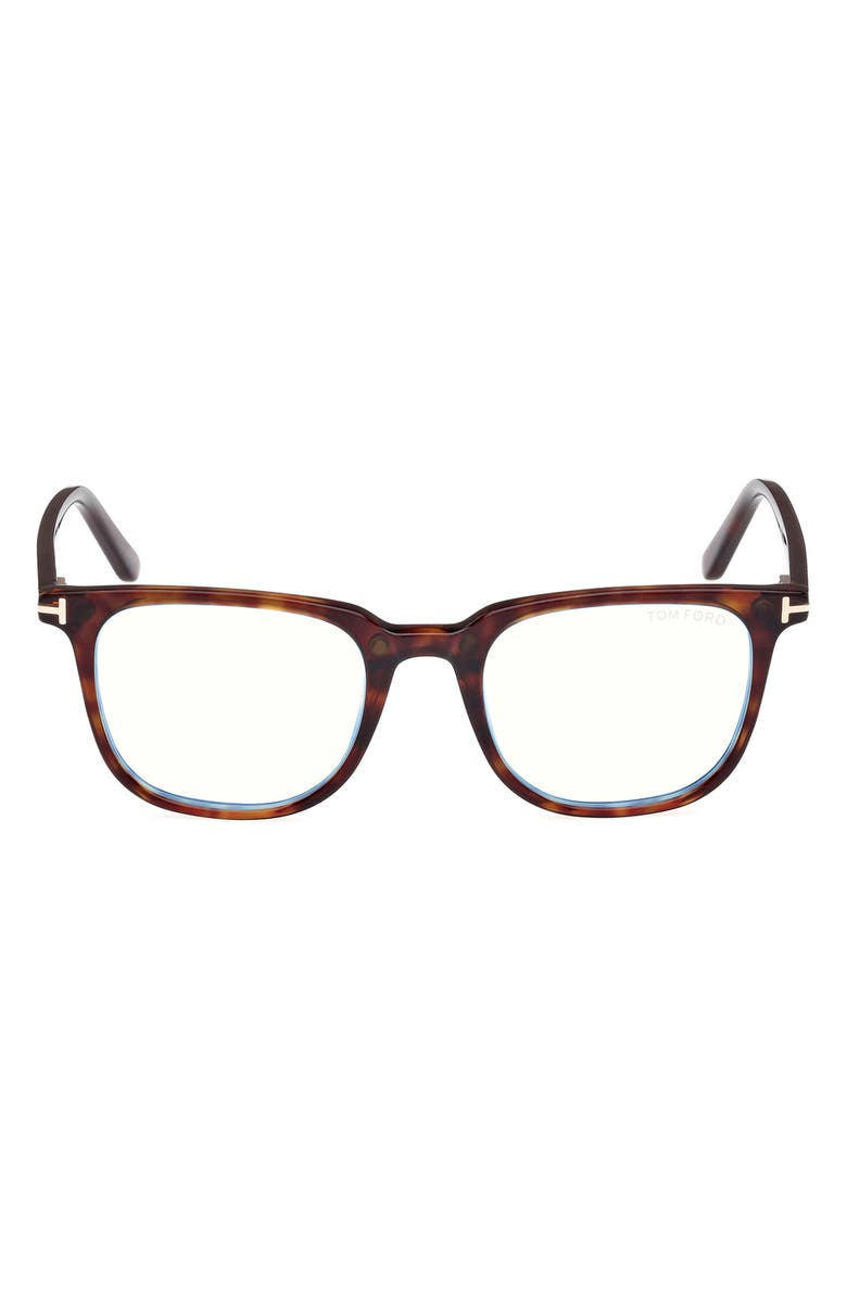 TOM FORD 50mm Square Blue Light Blocking Optical Glasses & Clip-On Sunglasses, Main, color, Havana Eco / T Logo
