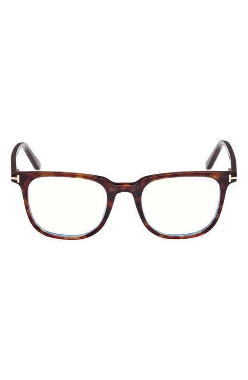 Tom Ford 50mm Square Blue Light Blocking Optical Glasses In Havana Eco/t Logo