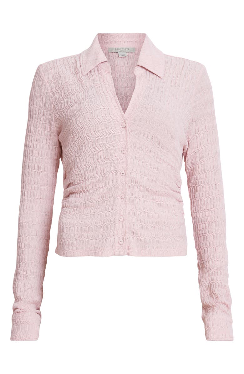 AllSaints Connie Textured Weave Button-Up Shirt, Alternate, color, Shell Pink