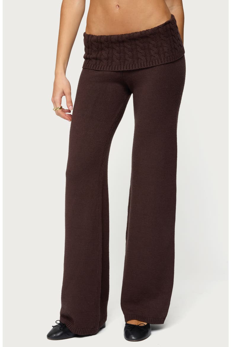 Lula Cable Stitch Waistband Flare Pants, Main, color, BROWN