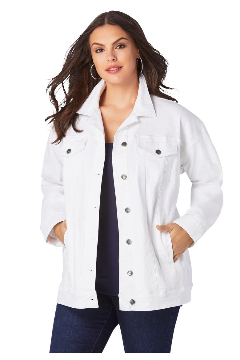 Plus Size Boyfriend Stretch Denim Jacket, Main, color, WHITE