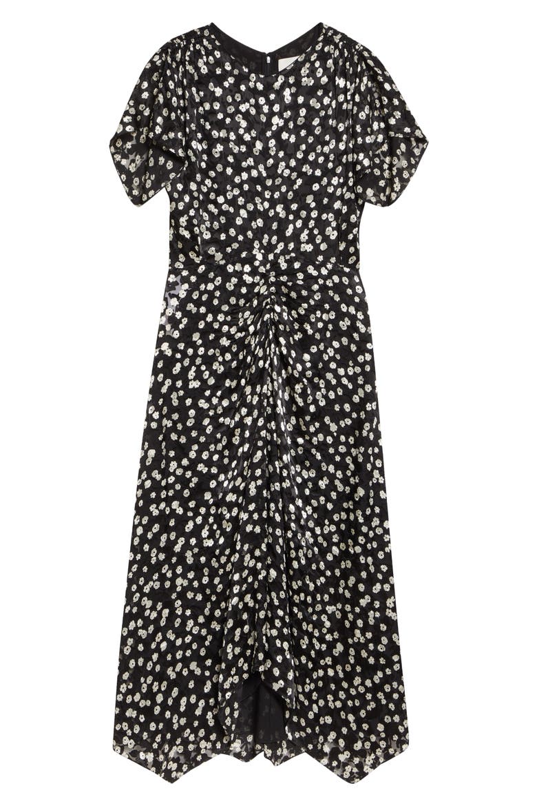 Herva Floral Dévoré Georgette Ruched Dress, Alternate, color, BLACK/ ECRU