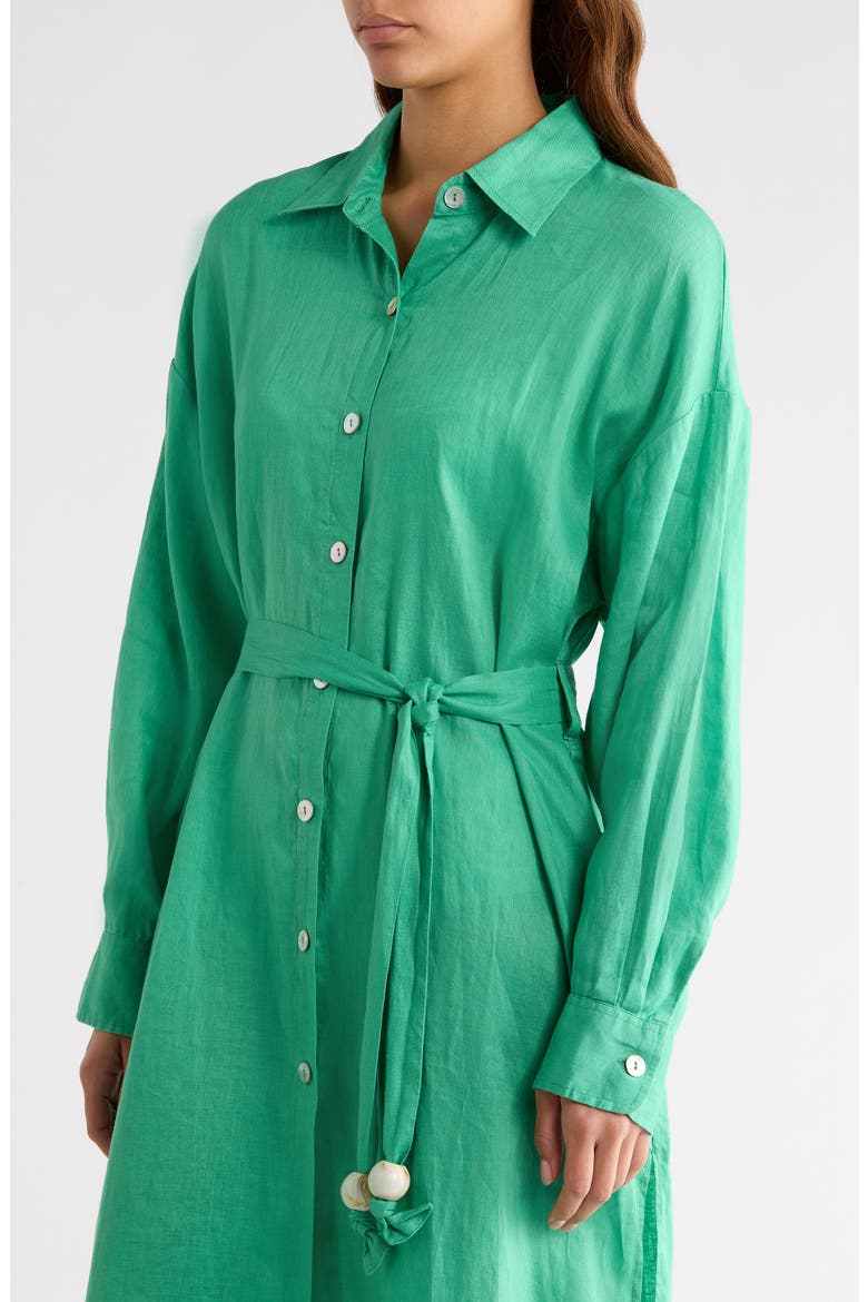 Long Sleeve Linen Maxi Shirtdress, Alternate, color, GREEN