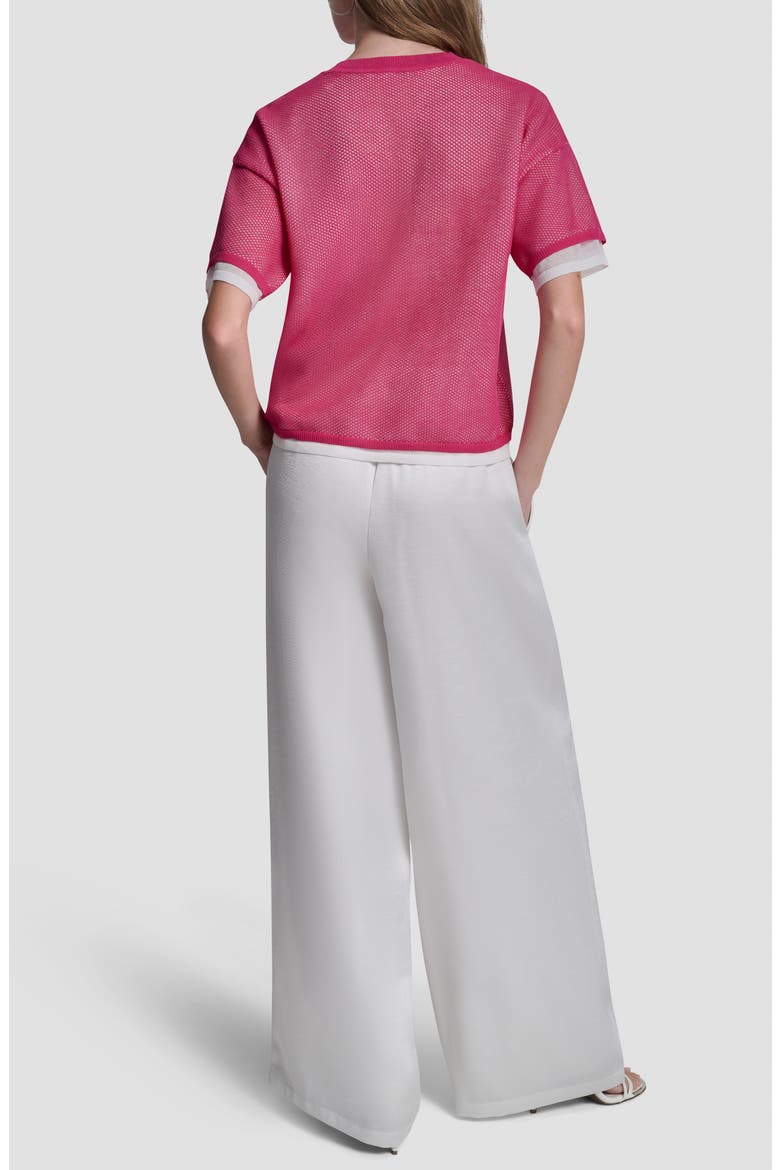 Boxy Mesh Overlay Top, Alternate, color, HOT PINK/IVORY
