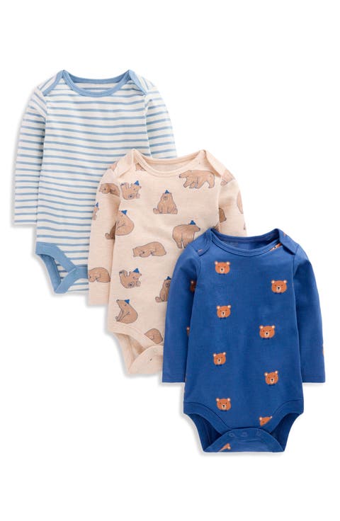 Three-Pack Long Sleeve Cotton Bodysuits